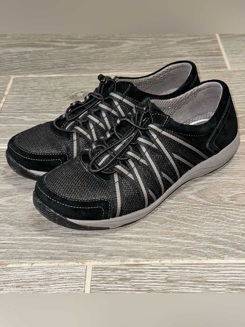 Dansko Women's Honor Black Suede Mesh Slip-On Comfort Walking Shoes Sz 38W US 8W